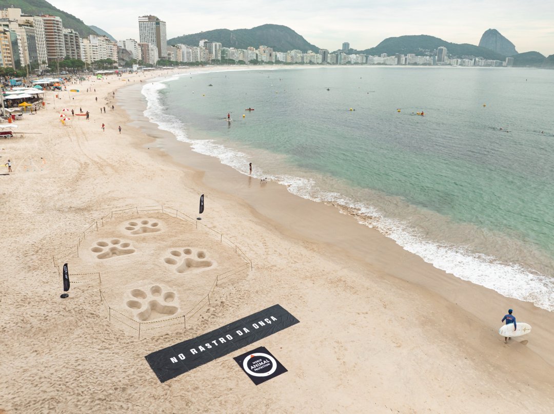 Pegadas de onça-pintada na Praia de Copacabana - foto Thomas Mendel